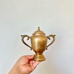 Vintage Solid Brass Trophy-Style Lidded Urn with Double Handles